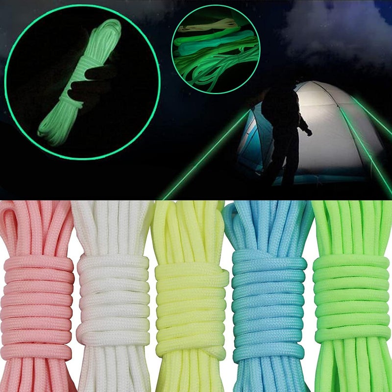 UOOOM 5 Colors x 10 Feet Luminous Paracord Bracelet Cord 4mm Glow in The Dark 9 Strands Parachute Rope Outdoor Survival Rope for DIY Hand Woven Paracord Lanyard Keychain - Image 2